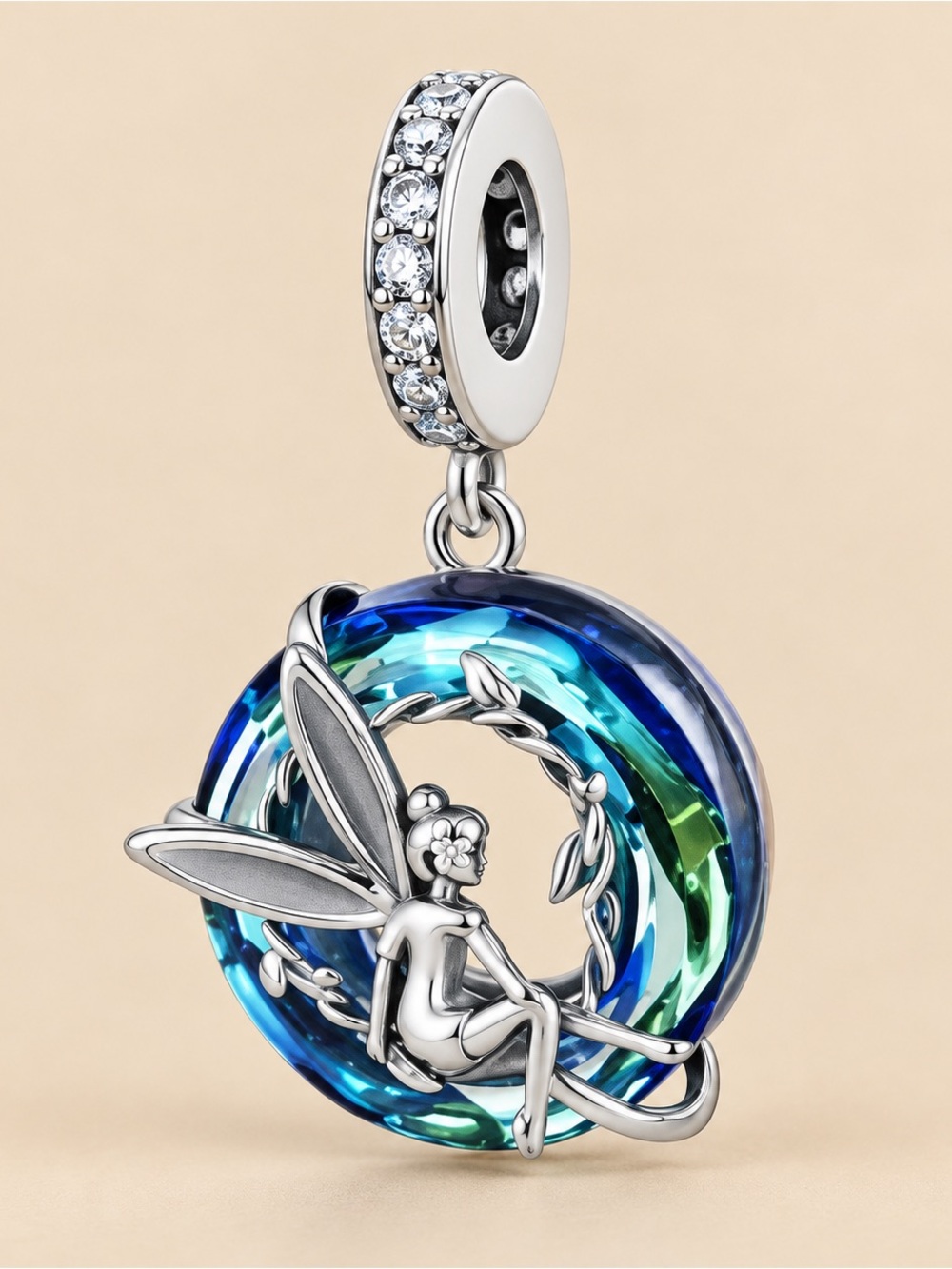 Sterling silver Blue Green Fairy Hoop Charm Pendant